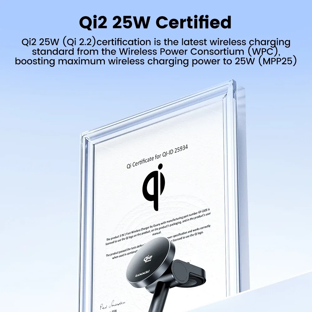 Chargeur magnétique sans fil Toocki Qi2.2 3-en-1 25 W pour iPhone, Samsung, montre et écouteurs 4