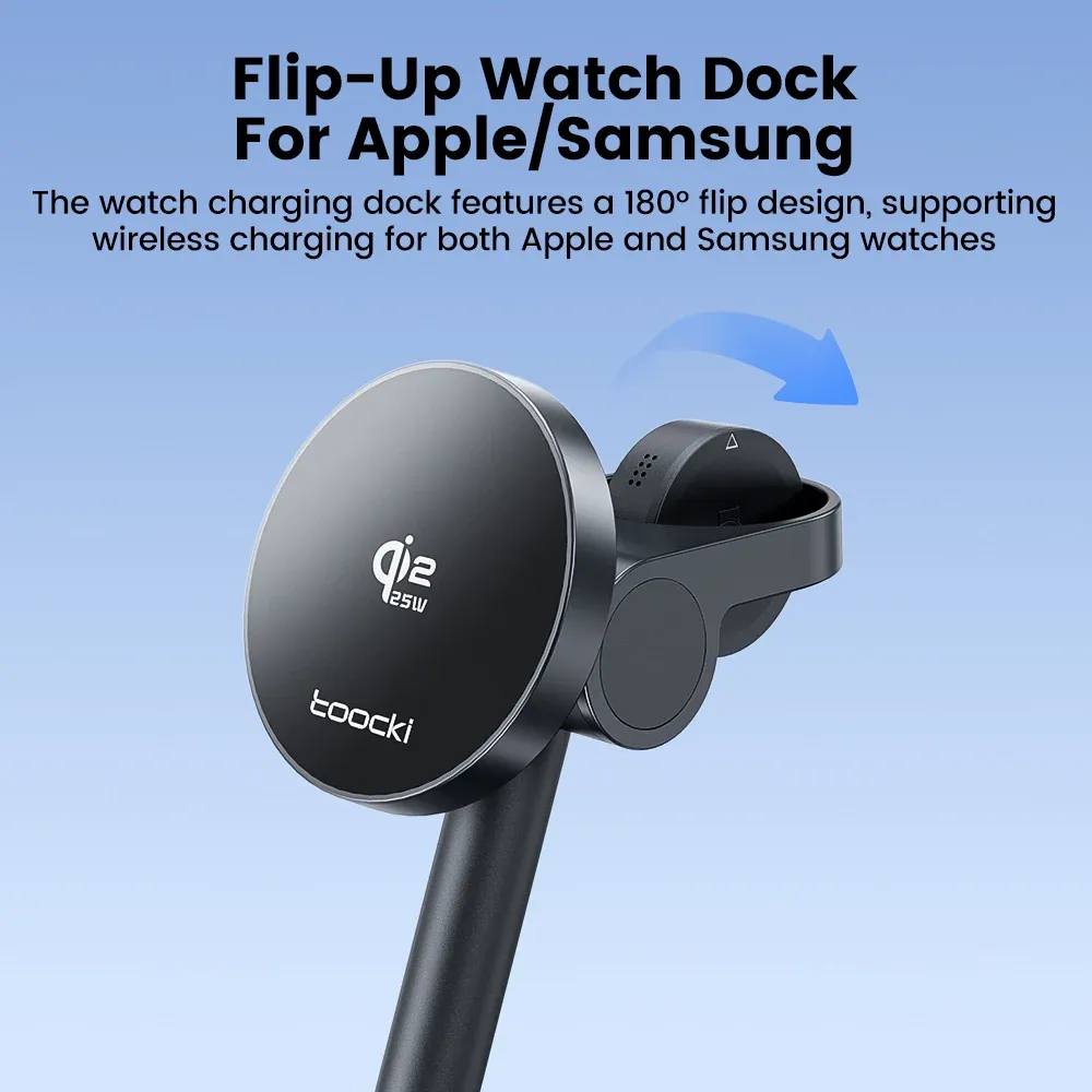 Chargeur magnétique sans fil Toocki Qi2.2 3-en-1 25 W pour iPhone, Samsung, montre et écouteurs 6