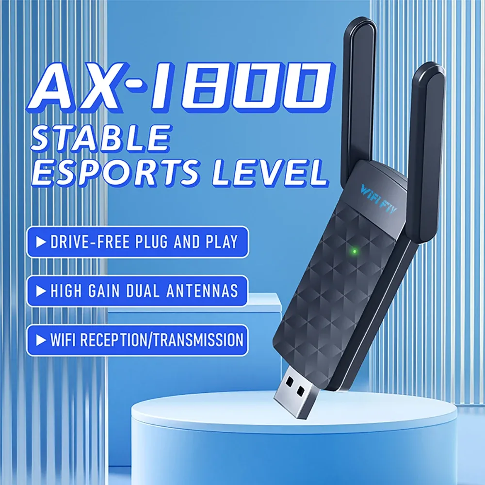 Adaptateur WiFi 6 USB 3.0 1800 Mbps double bande 5 GHz / 2,4 GHz, carte réseau sans fil 802.11ax, antenne haut gain, compatible Windows 10 / 11