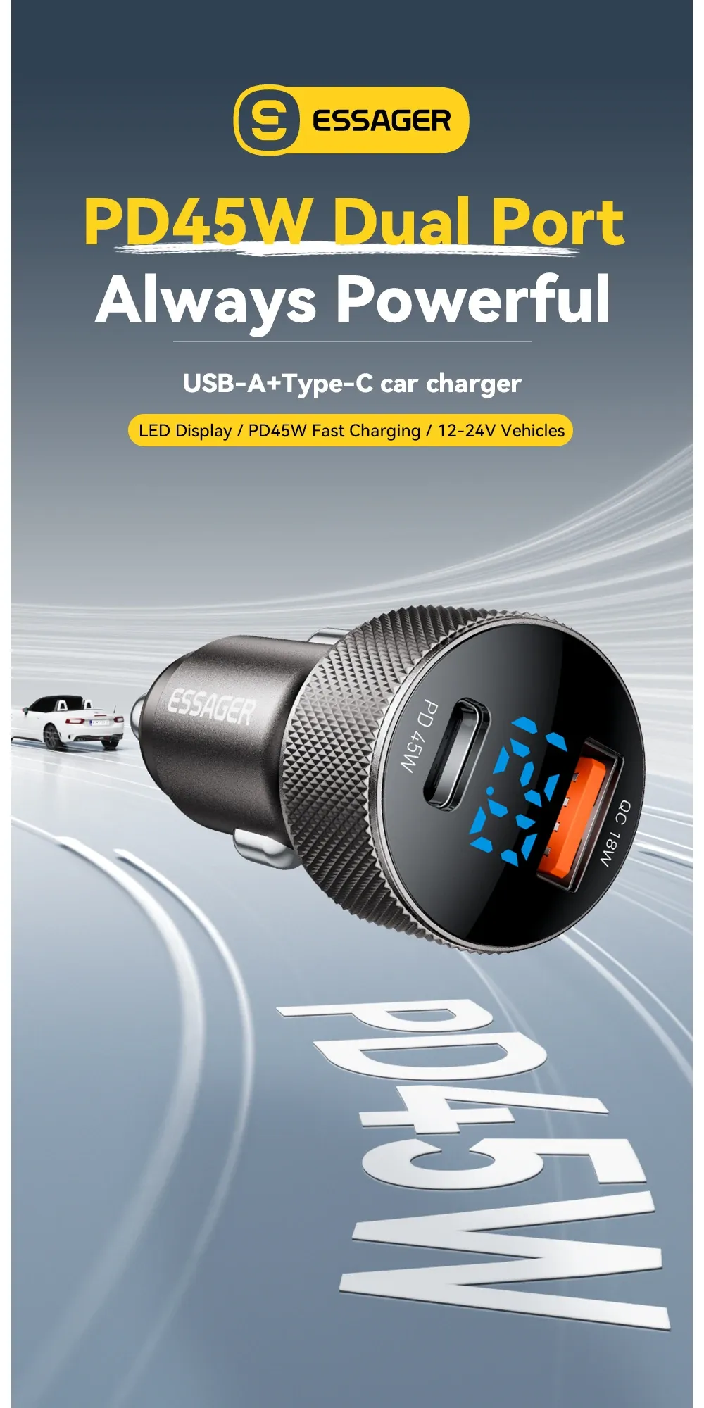Vue d'ensemble du chargeur de voiture USB-C