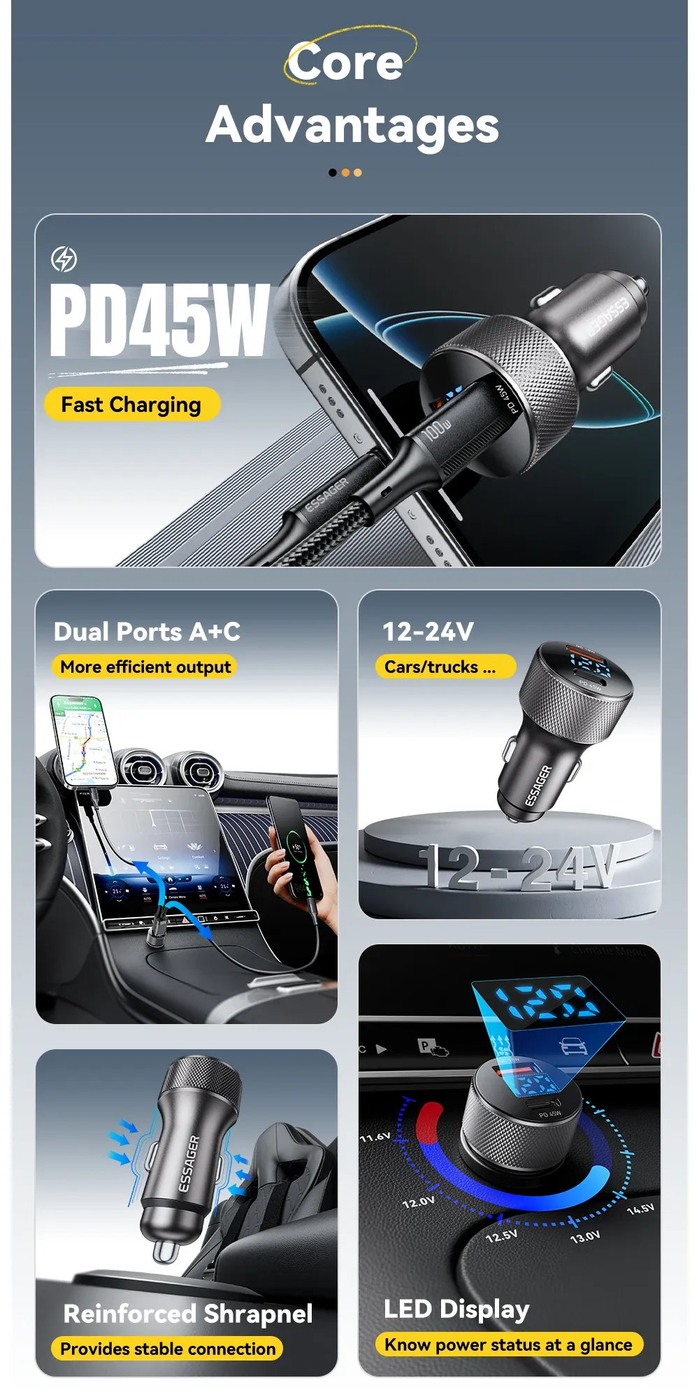 Chargeur de voiture au design épuré