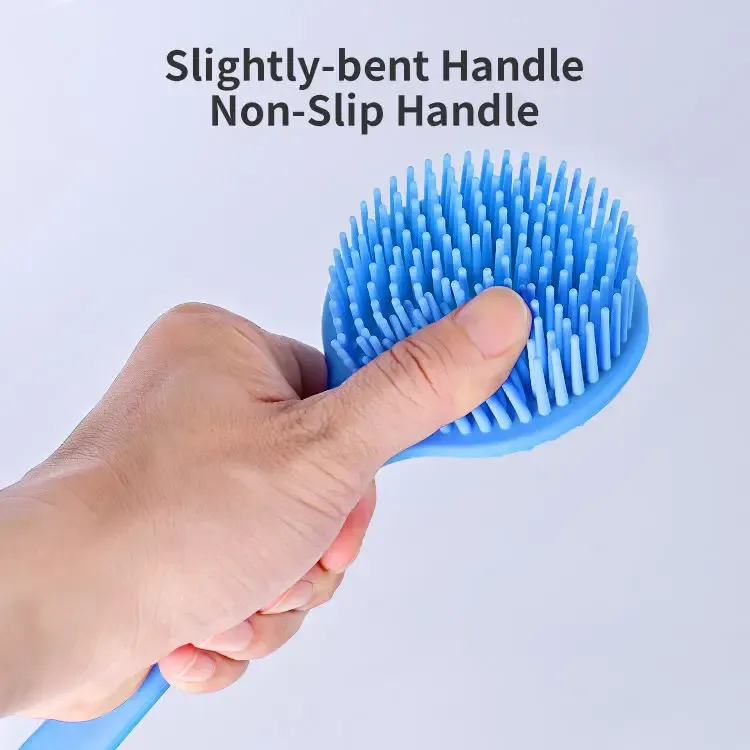 Brosse de massage corporelle en silicone à long manche, double face et exfoliante, pour le bain et la douche 3