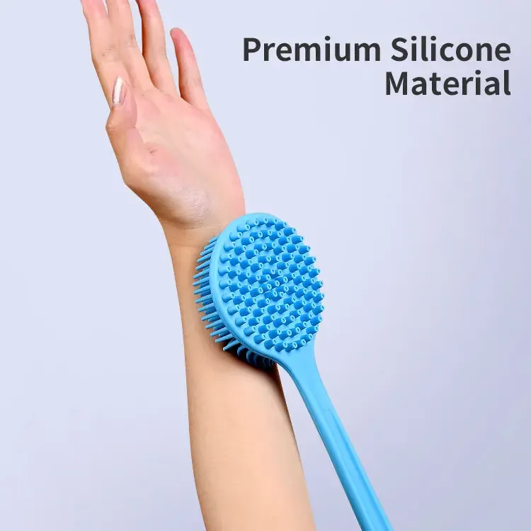 Brosse de massage corporelle en silicone à long manche, double face et exfoliante, pour le bain et la douche 4