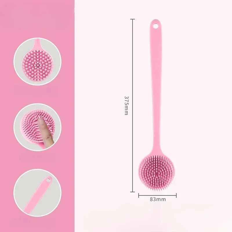Brosse de massage corporelle en silicone à long manche, double face et exfoliante, pour le bain et la douche 11
