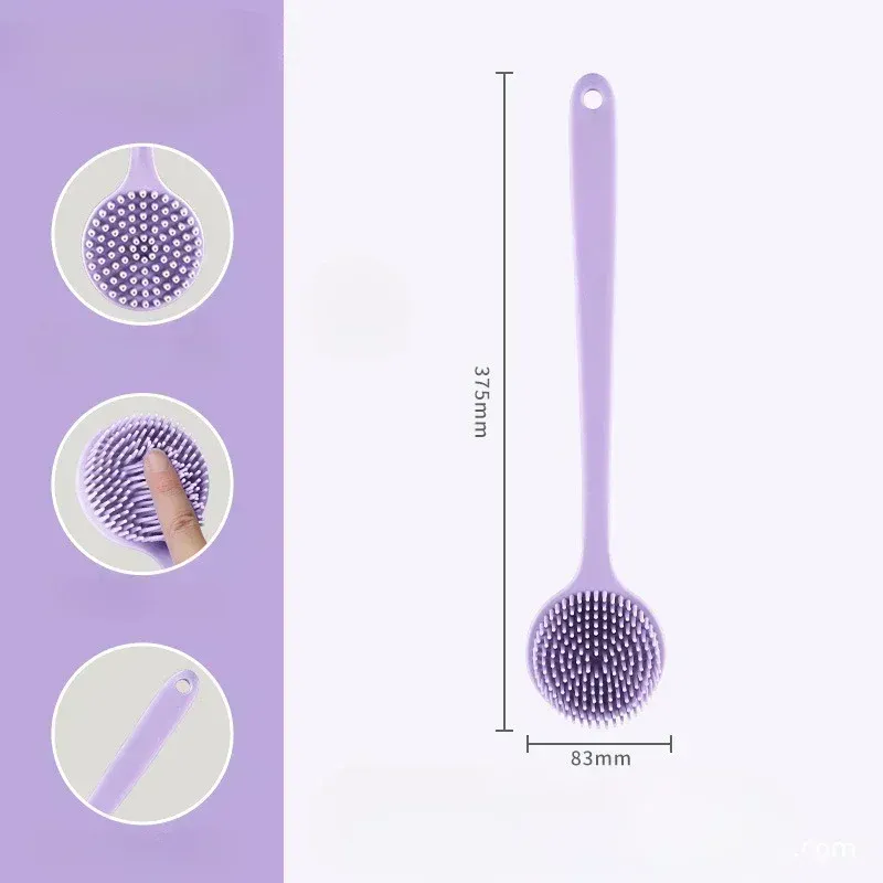 Brosse de massage corporelle en silicone à long manche, double face et exfoliante, pour le bain et la douche 7