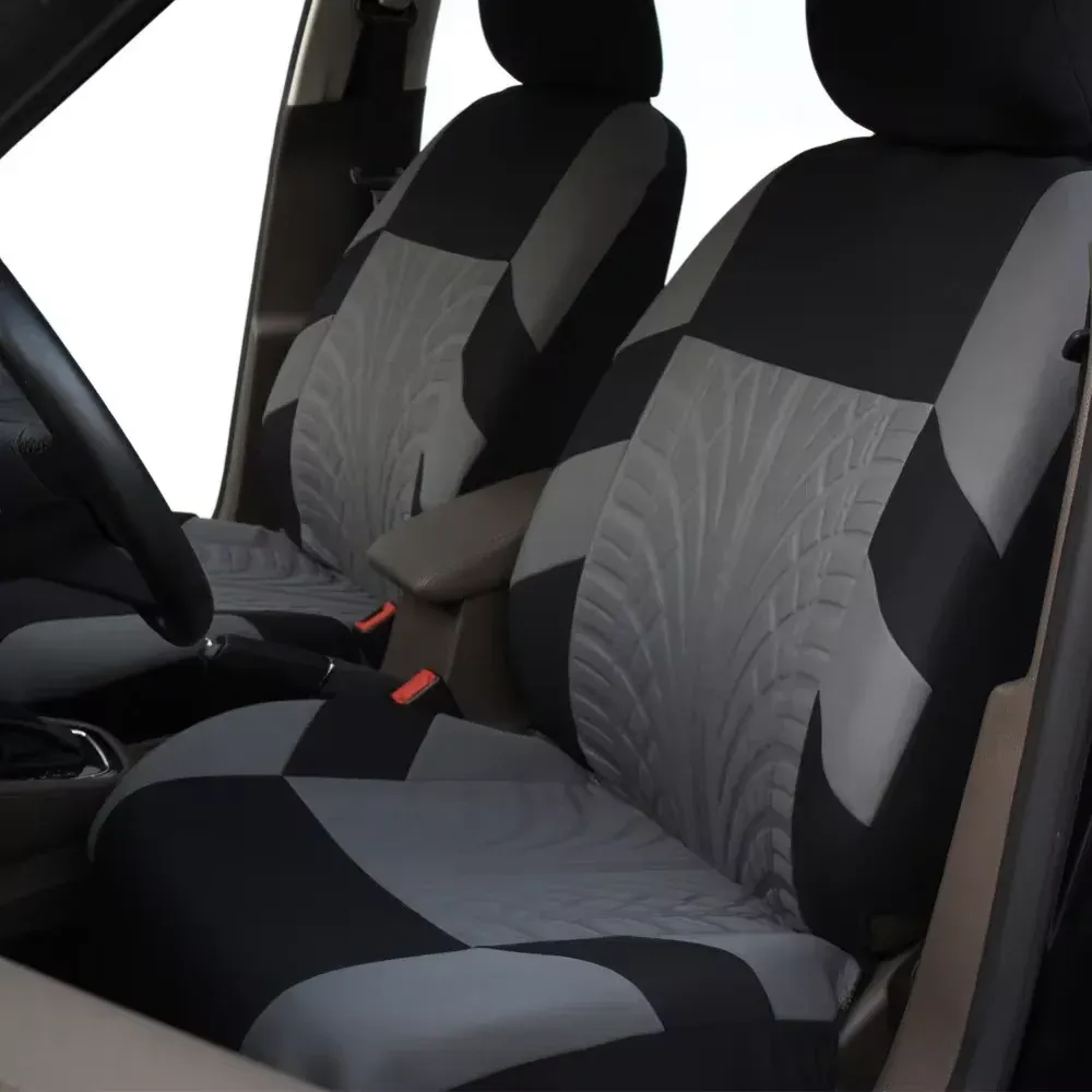 Housses de siège avant de voiture à la mode, accessoires automobiles, style empreinte de pneu en relief, tissu durable et confortable, universel, compatible avec la plupart des véhicules 2