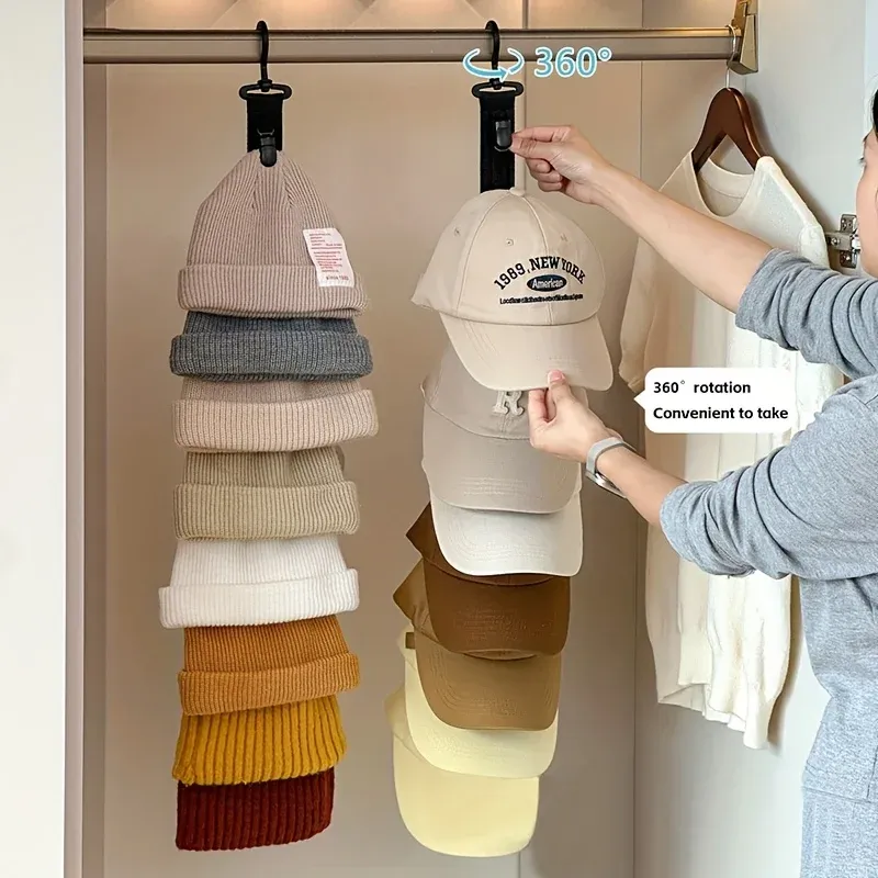 Support de rangement suspendu pour casquettes à 8 pinces, organisateur de chapeaux gris et noir 3