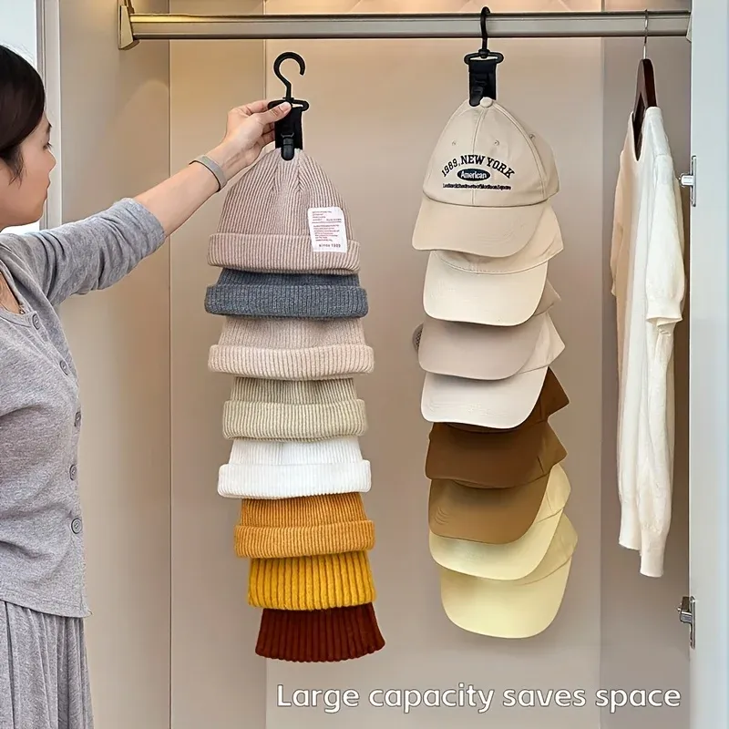 Support de rangement suspendu pour casquettes à 8 pinces, organisateur de chapeaux gris et noir 4