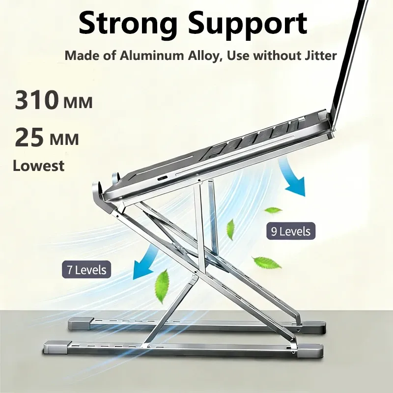 Support pliable et réglable en aluminium pour MacBook, tablette et PC portable, avec dissipation thermique