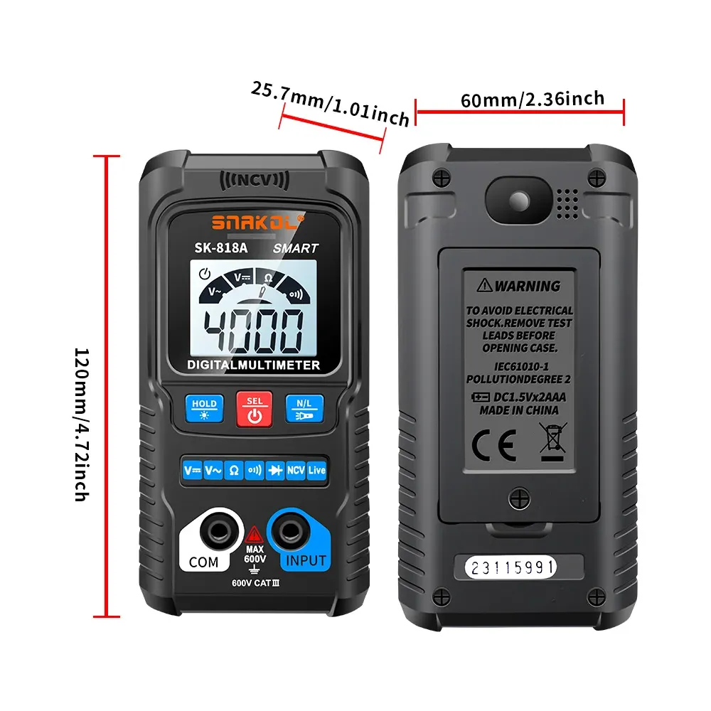 Multimètre numérique professionnel AC/DC avec détection NCV, mesure automatique, plage 600 V 3
