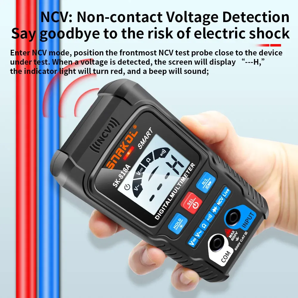 Multimètre numérique professionnel AC/DC avec détection NCV, mesure automatique, plage 600 V 4
