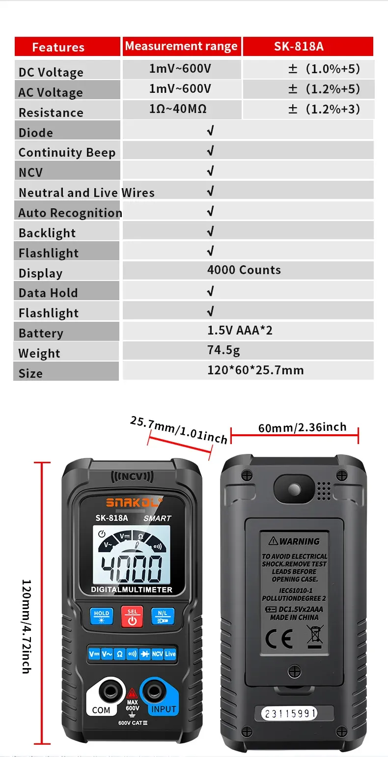 Détails des sondes et de la protection de l'appareil
