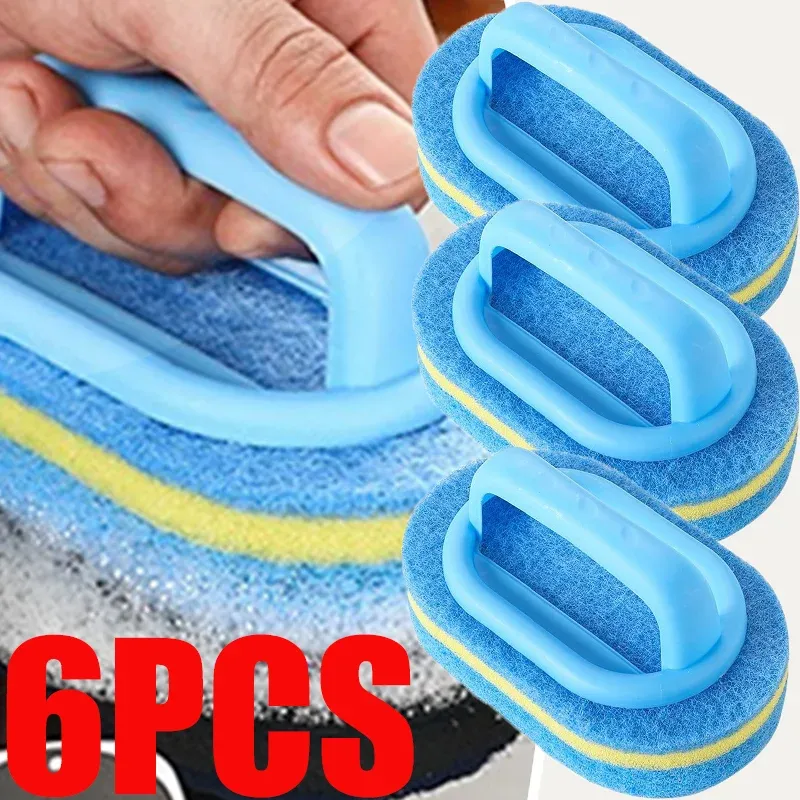 Brosse de nettoyage ménager avec poignée, éponge et tampon à récurer haute densité, pour cuisine, salle de bains et toilettes, lot de 6, 3 ou 1 pièce(s) - Image 1