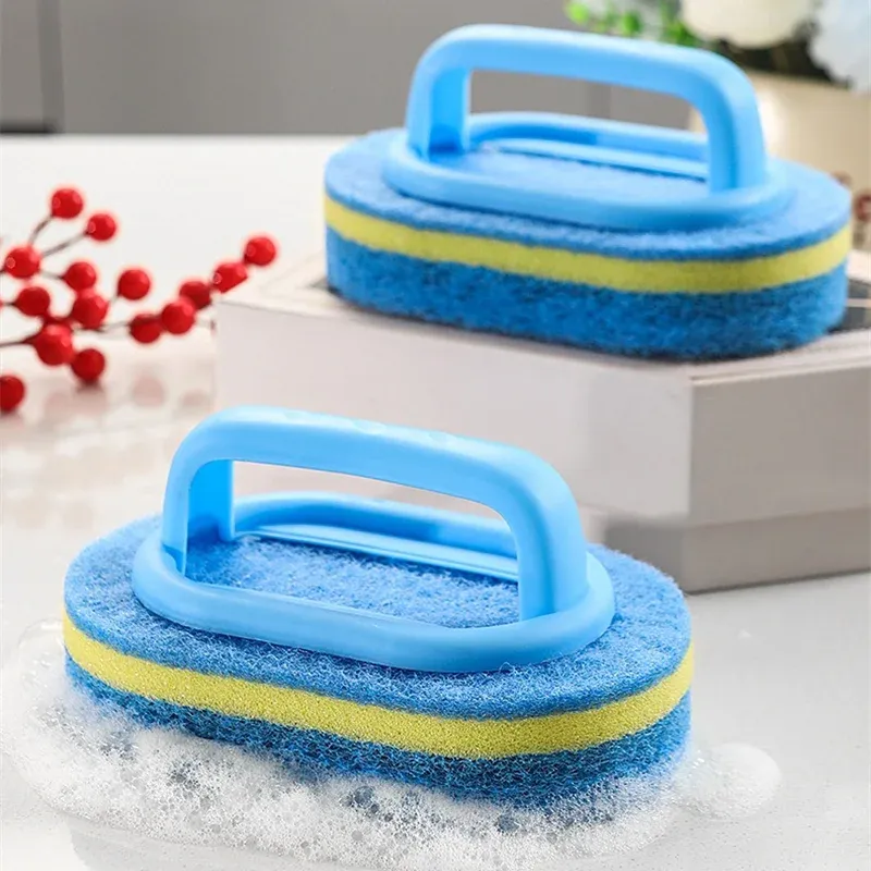 Brosse de nettoyage ménager avec poignée, éponge et tampon à récurer haute densité, pour cuisine, salle de bains et toilettes, lot de 6, 3 ou 1 pièce(s) 4