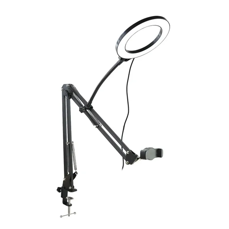 Trépied aérien avec anneau lumineux pour téléphone, support de bureau pour prise de vue vidéo 7