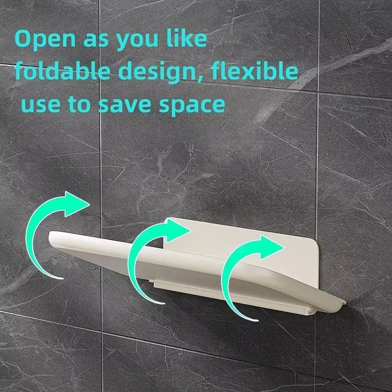Étagère murale pliable sans perçage, organisateur gain de place pour routeur Wifi et téléphone, salle de bain 4