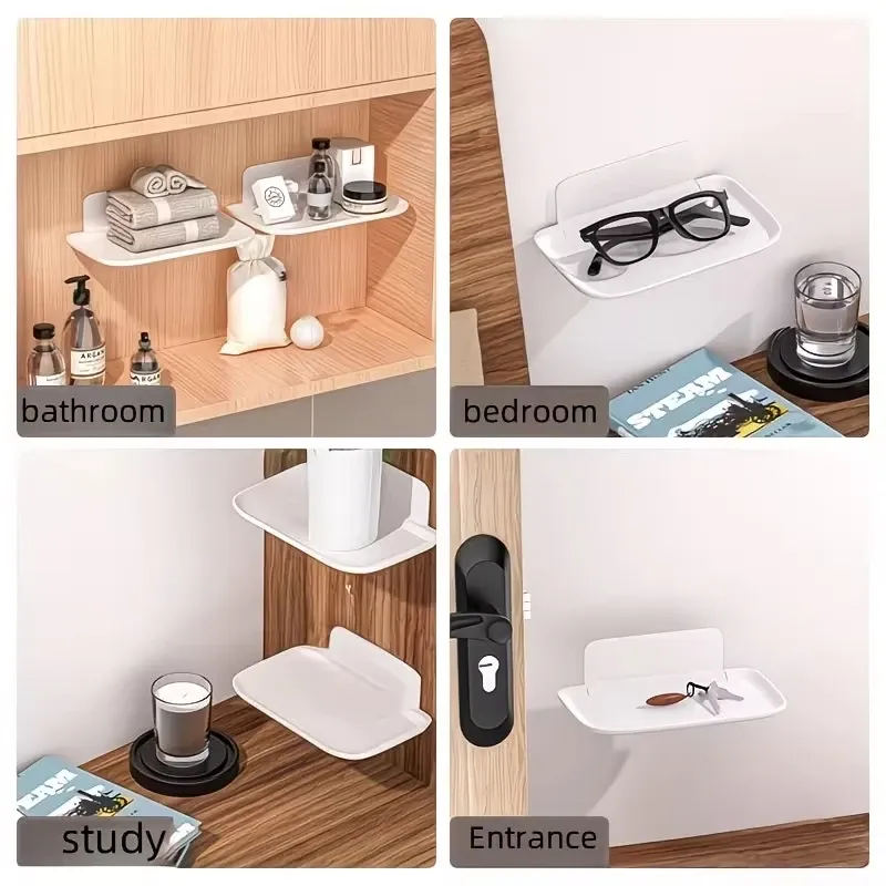 Étagère murale pliable sans perçage, organisateur gain de place pour routeur Wifi et téléphone, salle de bain 6
