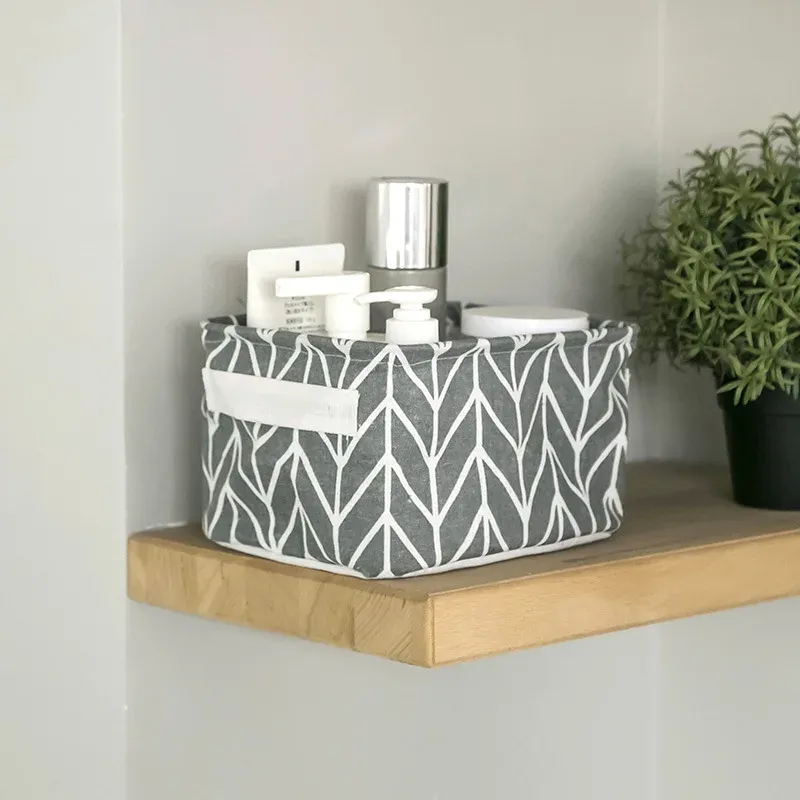 Panier de rangement pliable en tissu pour jouets, boîte de rangement de bureau en coton et chanvre, petit panier de rangement étanche frais 4