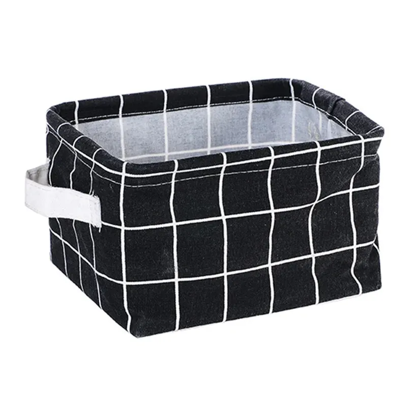 Panier de rangement pliable en tissu pour jouets, boîte de rangement de bureau en coton et chanvre, petit panier de rangement étanche frais 6