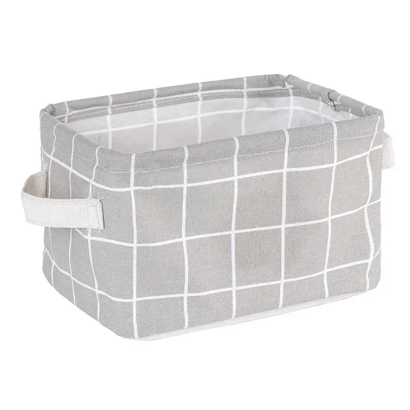 Panier de rangement pliable en tissu pour jouets, boîte de rangement de bureau en coton et chanvre, petit panier de rangement étanche frais 7
