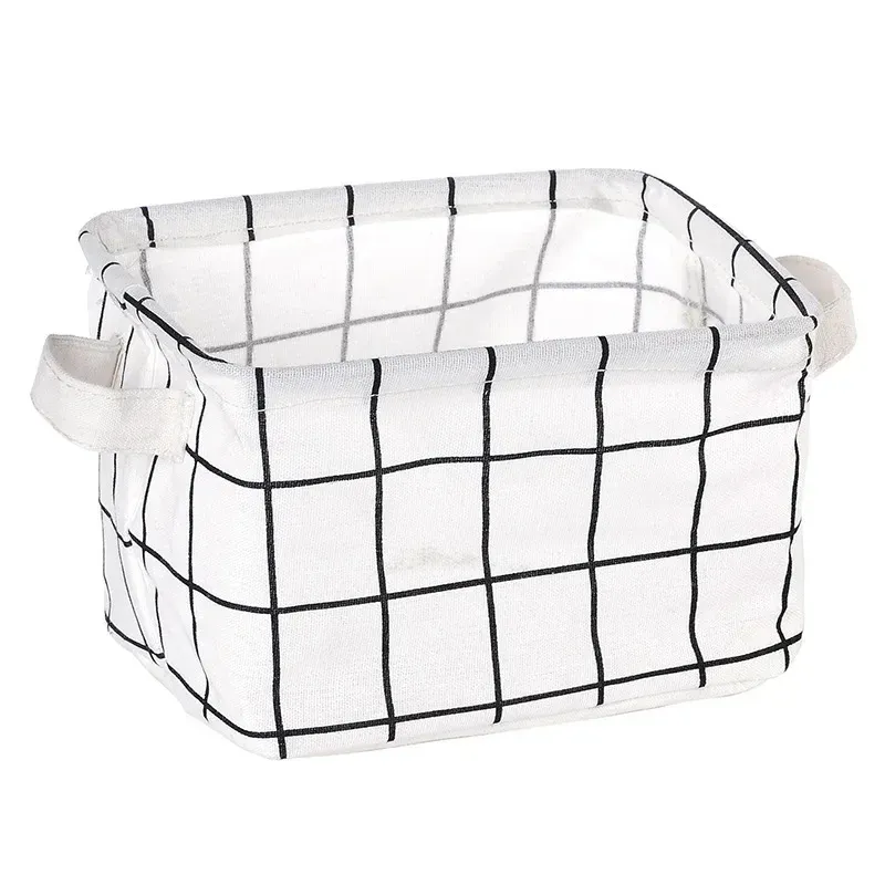 Panier de rangement pliable en tissu pour jouets, boîte de rangement de bureau en coton et chanvre, petit panier de rangement étanche frais 9