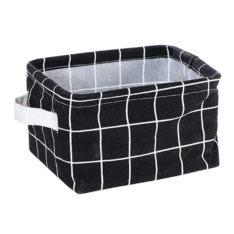 Panier de rangement pliable en tissu pour jouets, boîte de rangement de bureau en coton et chanvre, petit panier de rangement étanche frais 8