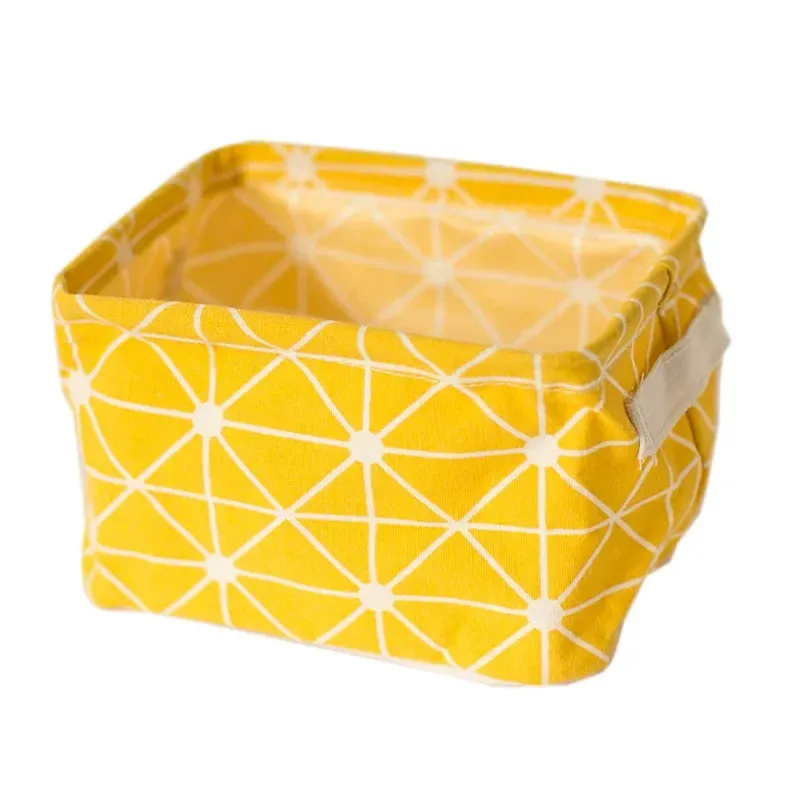 Panier de rangement pliable en tissu pour jouets, boîte de rangement de bureau en coton et chanvre, petit panier de rangement étanche frais 11