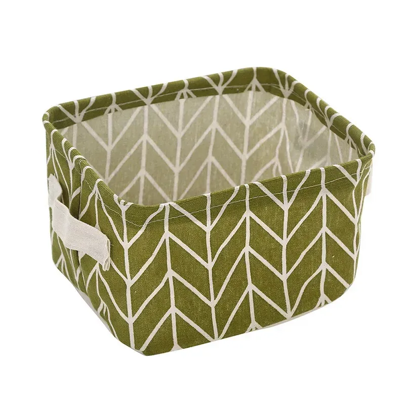 Panier de rangement pliable en tissu pour jouets, boîte de rangement de bureau en coton et chanvre, petit panier de rangement étanche frais 10