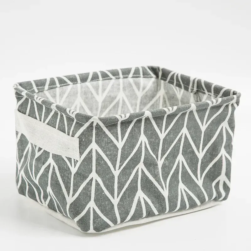 Panier de rangement pliable en tissu pour jouets, boîte de rangement de bureau en coton et chanvre, petit panier de rangement étanche frais 13