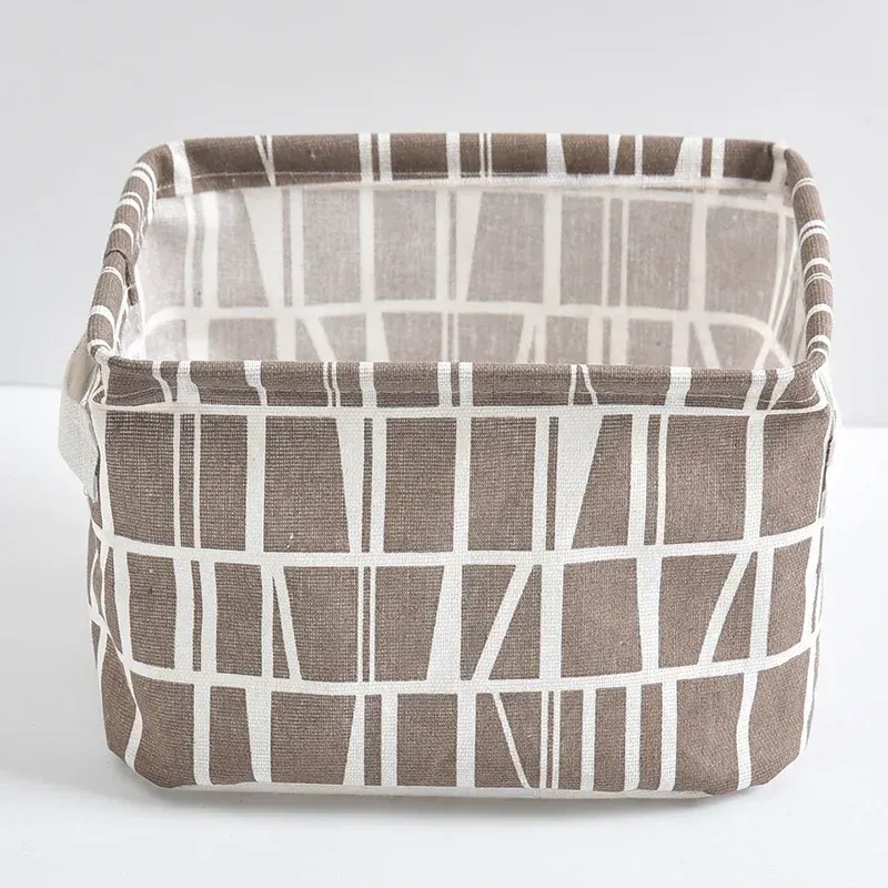 Panier de rangement pliable en tissu pour jouets, boîte de rangement de bureau en coton et chanvre, petit panier de rangement étanche frais 12