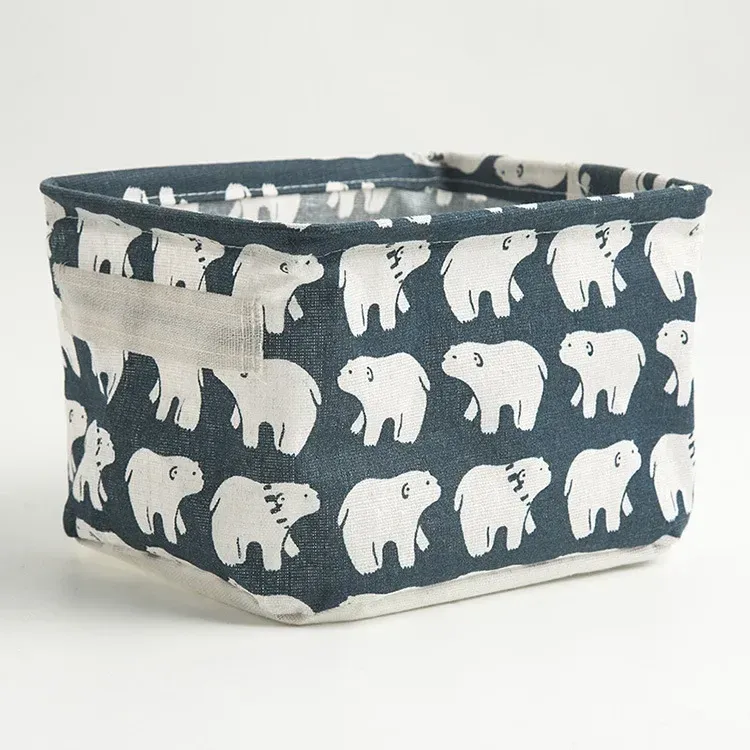 Panier de rangement pliable en tissu pour jouets, boîte de rangement de bureau en coton et chanvre, petit panier de rangement étanche frais 15