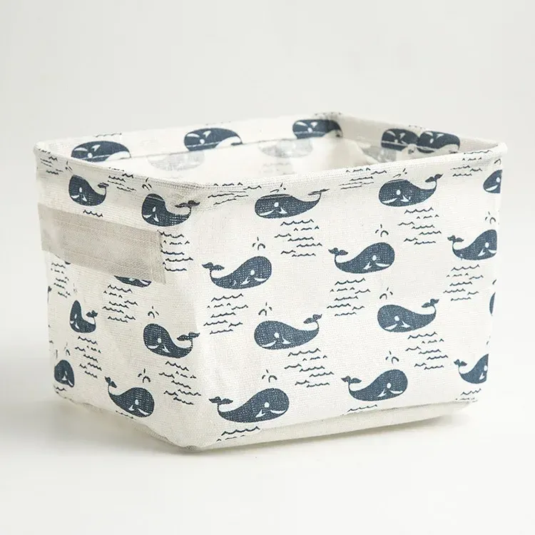 Panier de rangement pliable en tissu pour jouets, boîte de rangement de bureau en coton et chanvre, petit panier de rangement étanche frais 14