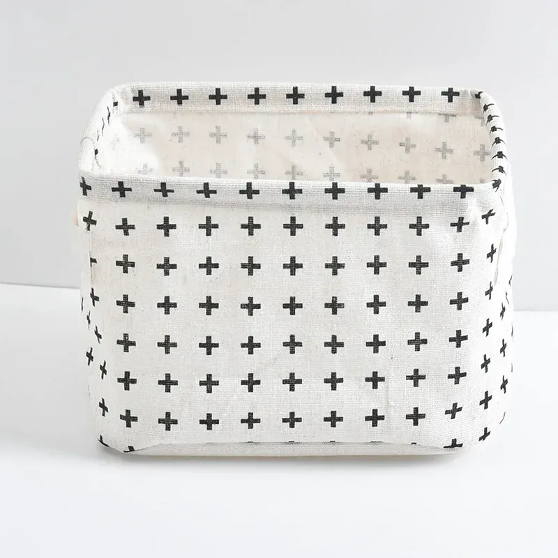 Panier de rangement pliable en tissu pour jouets, boîte de rangement de bureau en coton et chanvre, petit panier de rangement étanche frais 18