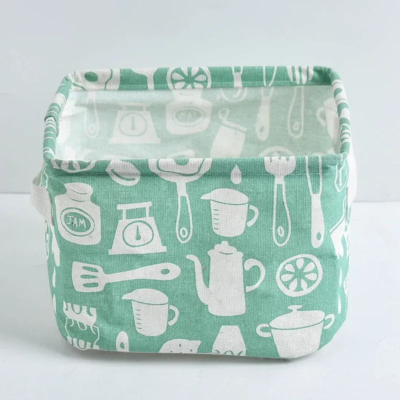 Panier de rangement pliable en tissu pour jouets, boîte de rangement de bureau en coton et chanvre, petit panier de rangement étanche frais 21
