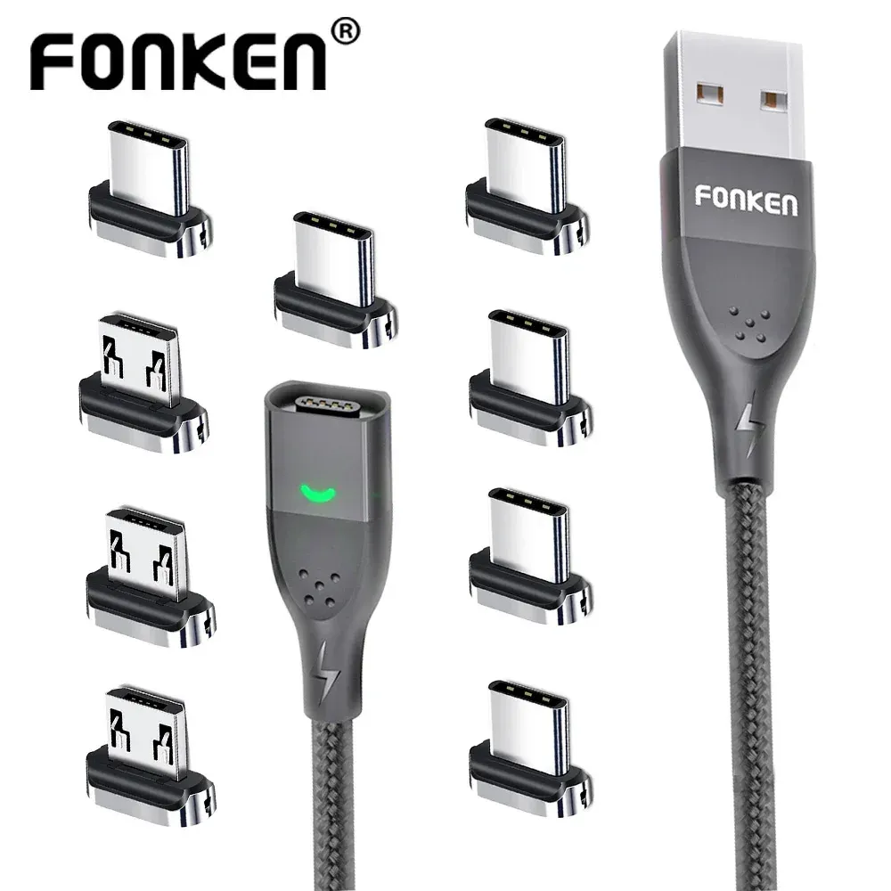Câble magnétique 3A USB FONKEN, câble de charge rapide type C, câble de données aimanté, fil de charge Micro USB pour téléphone - Image 1