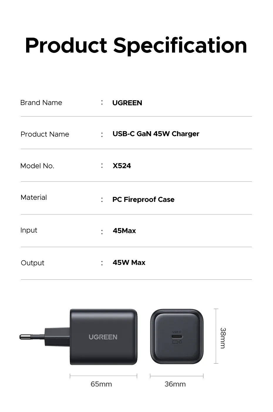 Chargeur UGREEN au format compact