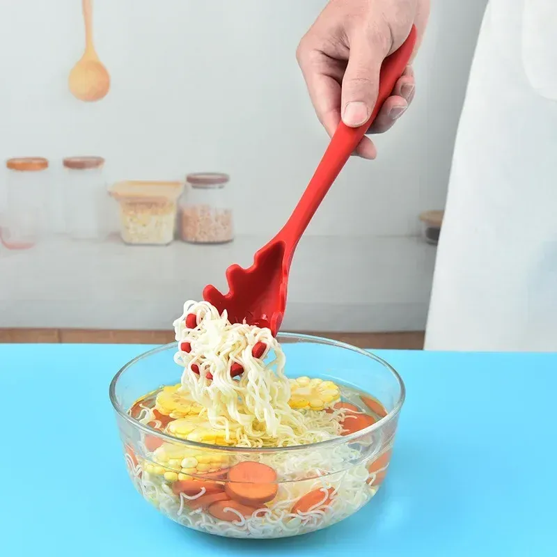 Passoire à pâtes et nouilles en silicone, cuillère à spaghetti à long manche, cuillère à nouilles, cuillère à fentes, passoire de vidange en nylon, gadget de cuisine 4