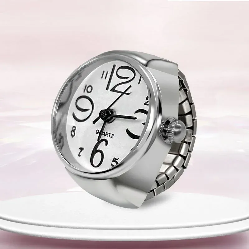 Anneau montre créatif à cadran circulaire en alliage, coque doigt pour couple, homme et femme 2