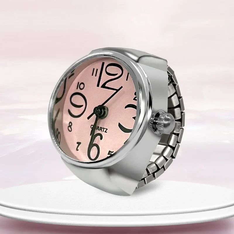Anneau montre créatif à cadran circulaire en alliage, coque doigt pour couple, homme et femme 3