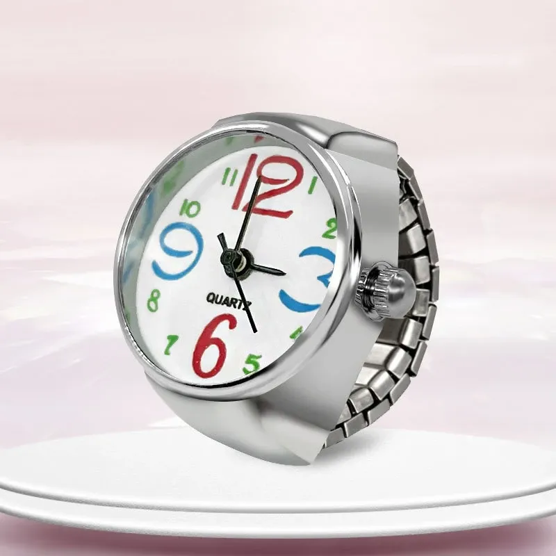 Anneau montre créatif à cadran circulaire en alliage, coque doigt pour couple, homme et femme 6