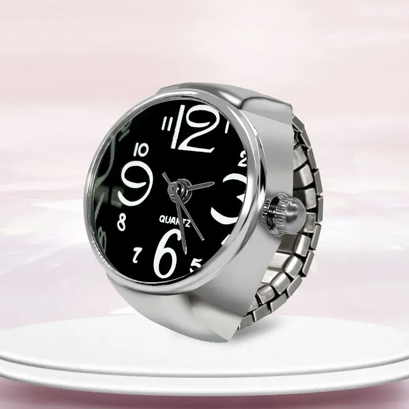 Anneau montre créatif à cadran circulaire en alliage, coque doigt pour couple, homme et femme 15