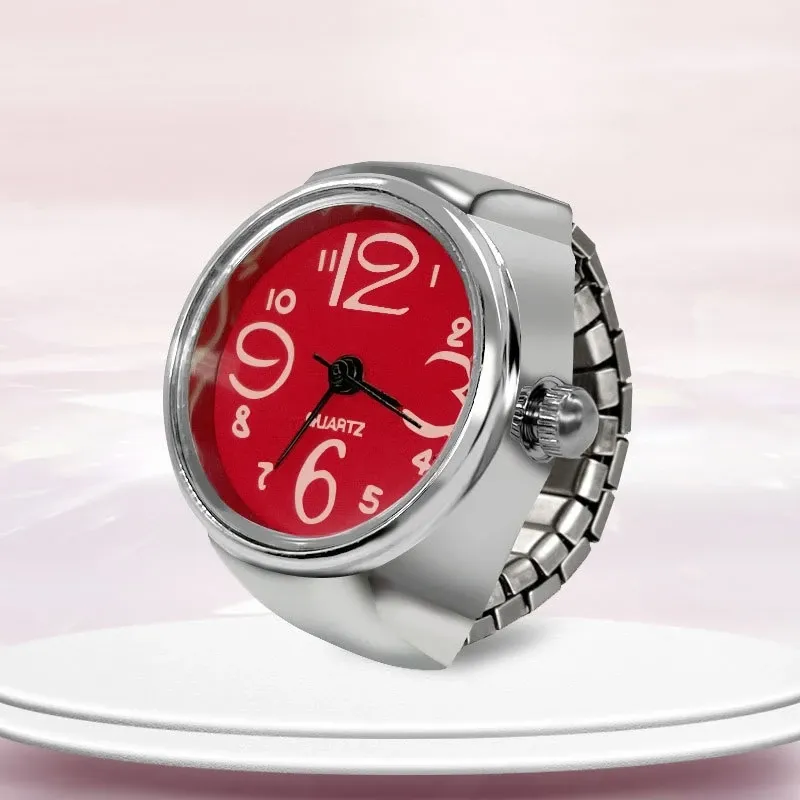 Anneau montre créatif à cadran circulaire en alliage, coque doigt pour couple, homme et femme 12