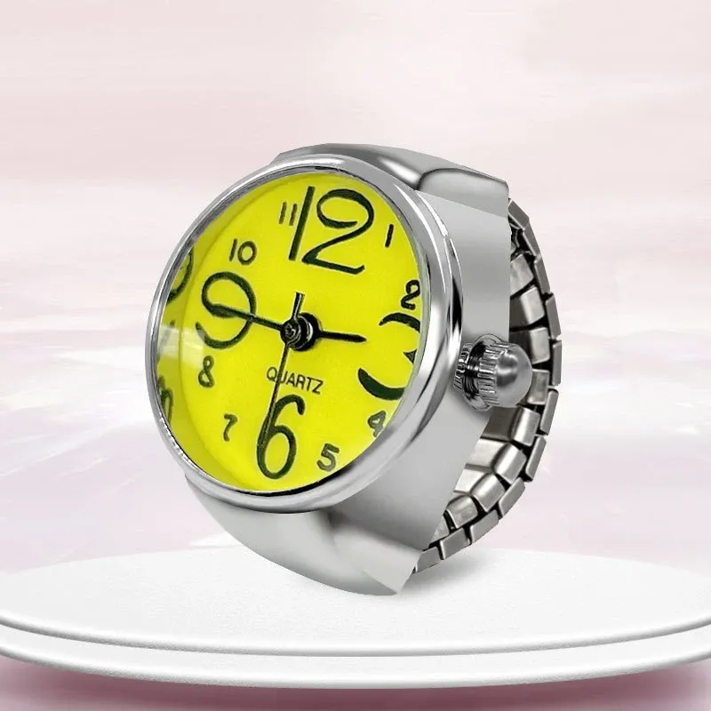 Anneau montre créatif à cadran circulaire en alliage, coque doigt pour couple, homme et femme 10
