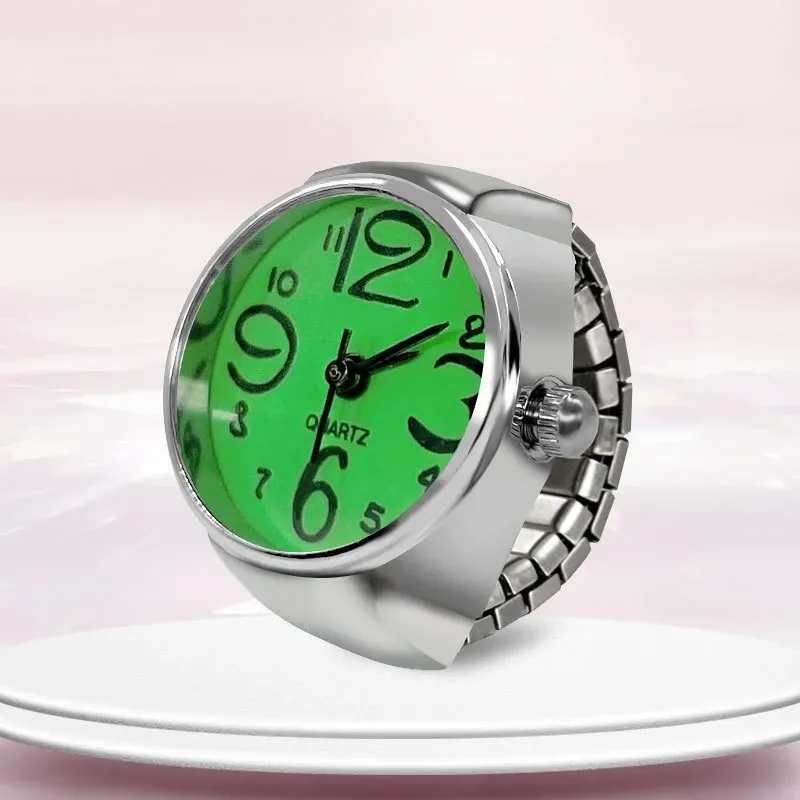 Anneau montre créatif à cadran circulaire en alliage, coque doigt pour couple, homme et femme 16