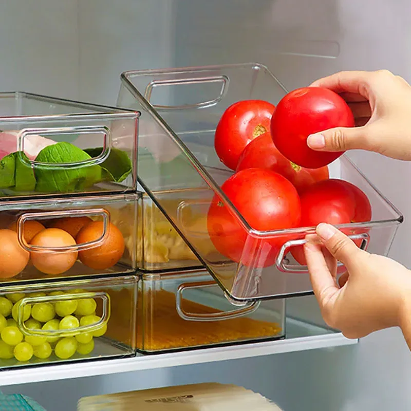 Bac de rangement transparent pour réfrigérateur, boîte pour légumes et fruits, contenant transparent pour cuisine, conservation des aliments et boissons 3