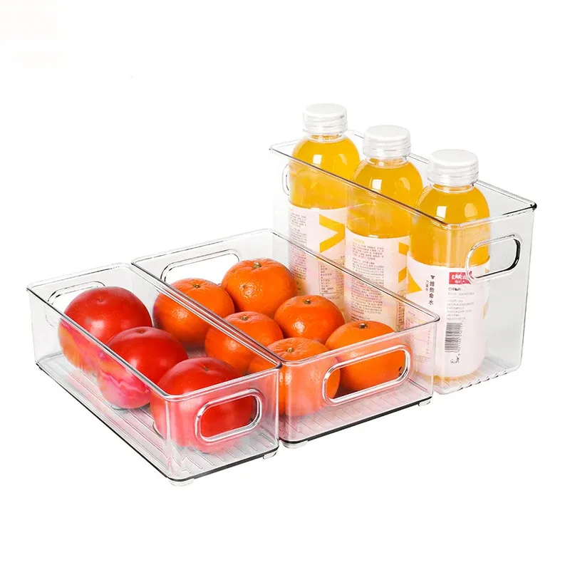 Bac de rangement transparent pour réfrigérateur, boîte pour légumes et fruits, contenant transparent pour cuisine, conservation des aliments et boissons 2