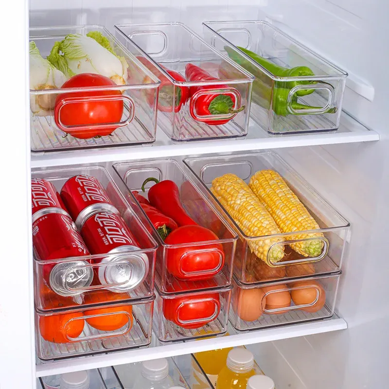 Bac de rangement transparent pour réfrigérateur, boîte pour légumes et fruits, contenant transparent pour cuisine, conservation des aliments et boissons 4