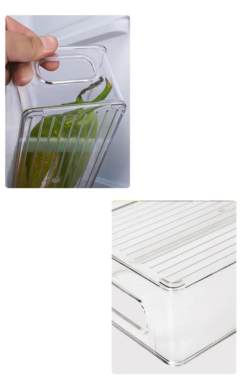 Boîte de rangement transparente pour réfrigérateur, vue d'ensemble