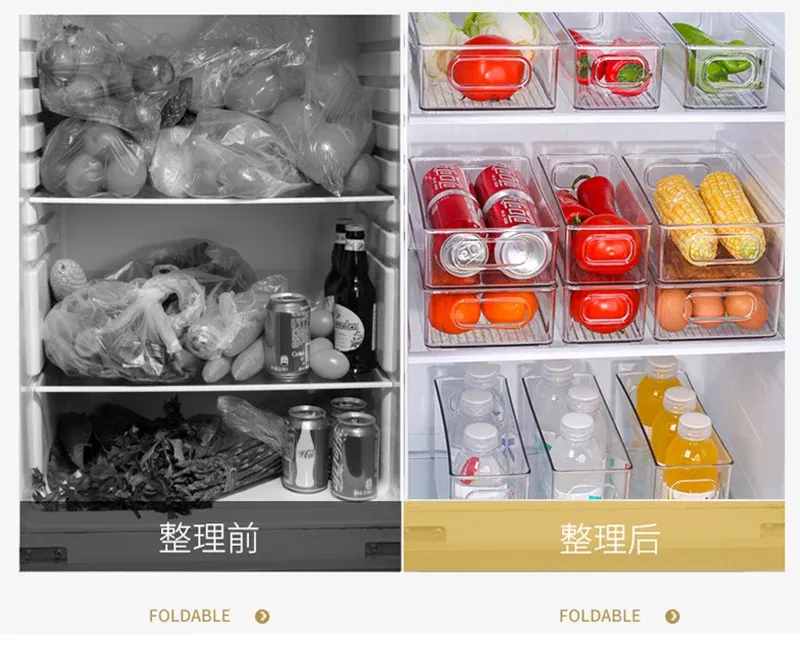 Bac de rangement transparent avec aliments organisés