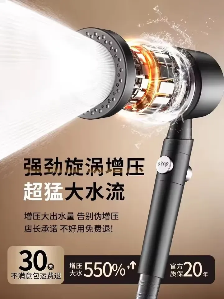 Pommeau de Douche Pressurisé 5 Modes avec Filtre et Bouton d'Arrêt, Économiseur d'Eau 3